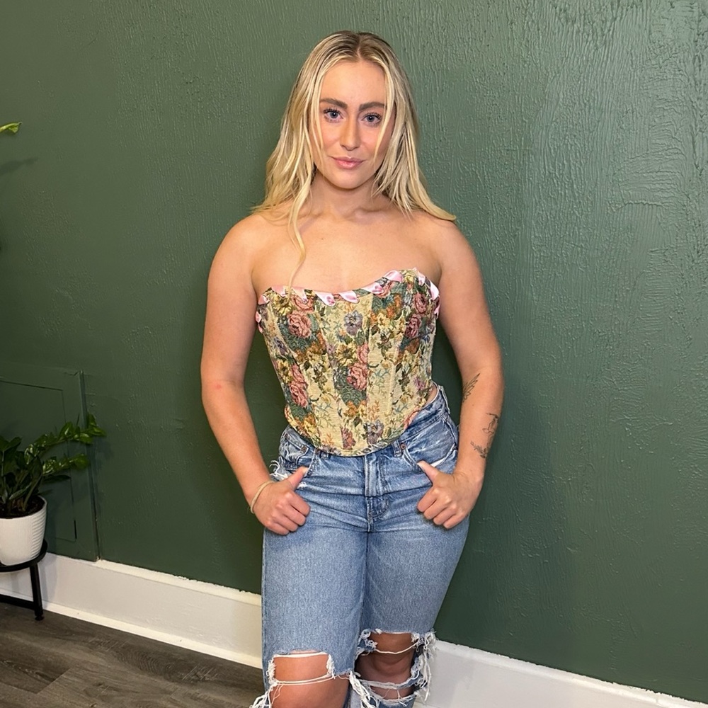 Floral Tapestry Print Western Corset Top